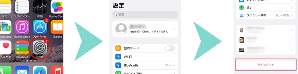 設定→ユーザー名→サインアウト