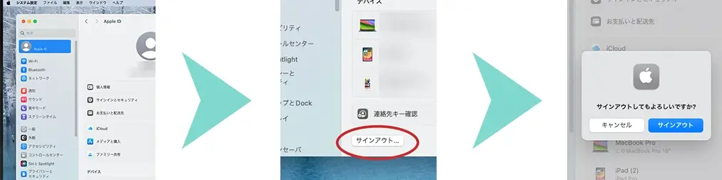 システム設定→自分の名前→サインアウト